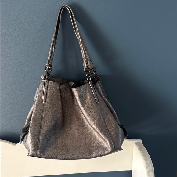 Handbags - Coach Silver Shoulder Bag with Structured Design